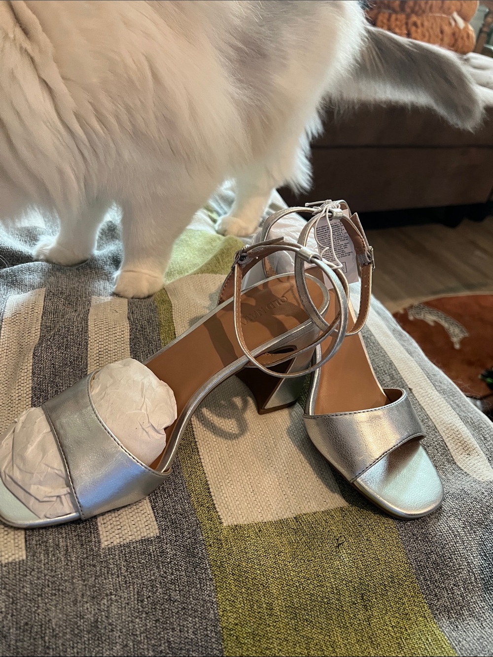 Old Navy Metallic Silver Ankle-Strap Block Heels